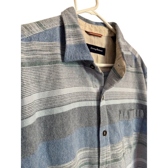 Tommy Bahama Flannel Button Up Shirt Size Large Men's Blue Print EUC - Picture 3 of 8